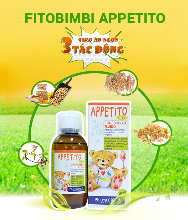 Appetito Bimbi - Siro ăn ngon 3 tác động từ thảo dược chuẩn hóa châu Âu