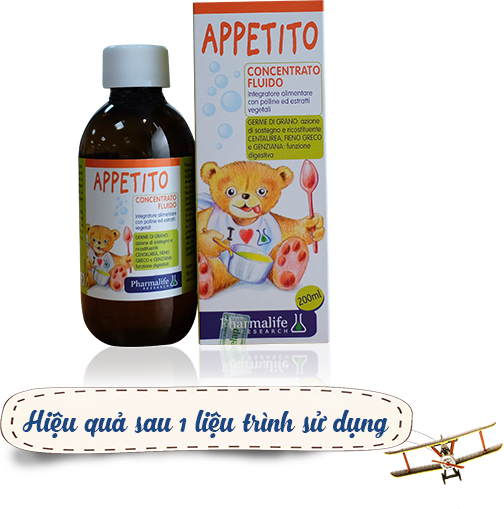 Appetito Bimbi – Siro ăn ngon 3 tác động từ thảo dược chuẩn hóa châu Âu